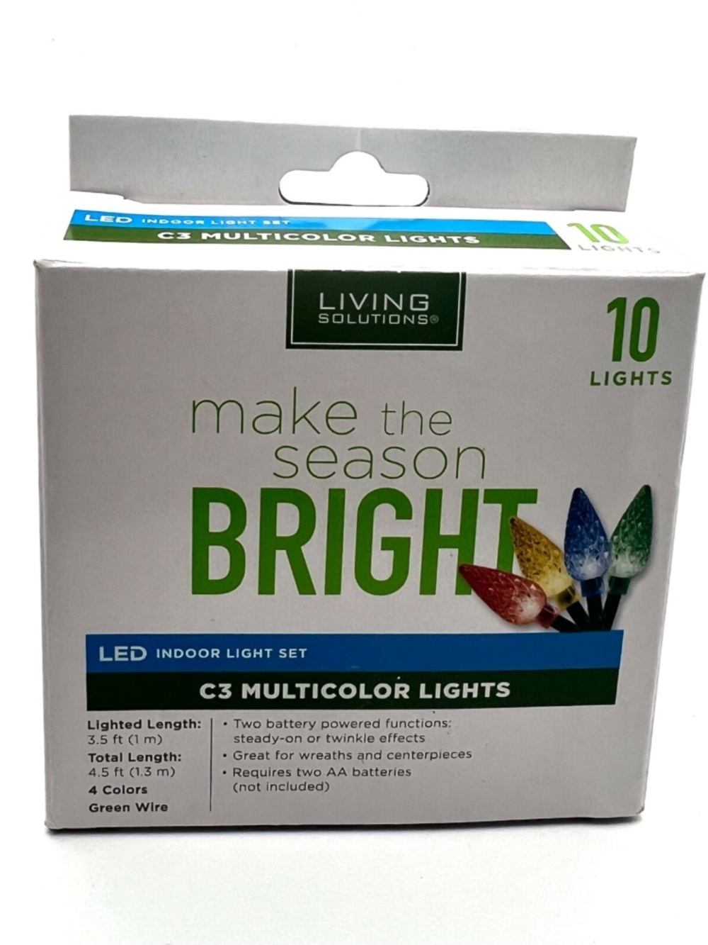 10 C3 Multicolor LED Lights Indoor Light Set 3.5 ft Battery Powered